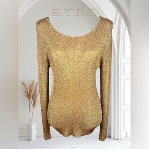 Etro | Gold Metallic Ribbed Knit Top